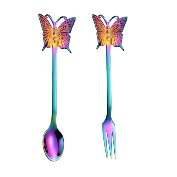 Set of 2 Stainless Steel Butterfly Shape Fruit Forks Spoons Forks Coffee Spoon Small Fork Dessert Spoon Forks