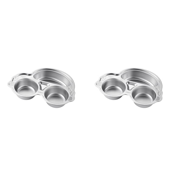 Set of 2 Stainless Steel Divided Plates, 3 Sections Unbreakable Dinnerware Set, Cute Car Shape Food Tray for Picky, Lunch, Camping