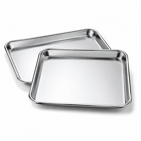 Set of 2 Stainless Steel Half Cookie Sheets, 17.8 x 13.4 x 1.5 Inches, Heavy Duty Baking Trays