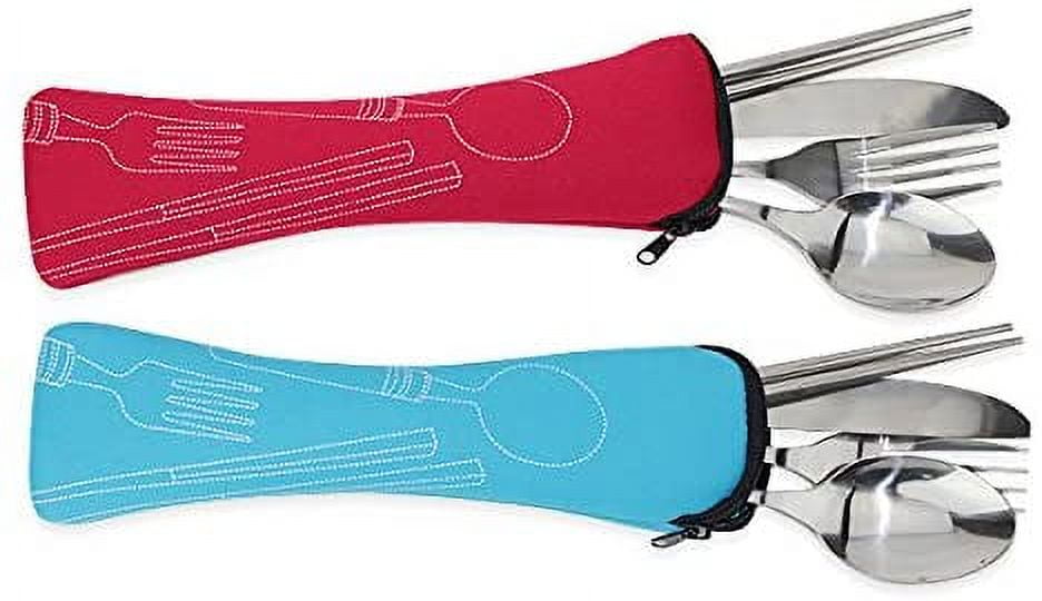 Set of 2 Stainless Steel(Knife, Fork, Spoon, Chopsticks)Lightweight Portable Tableware,Camping/Travel/Office Lunch Cutlery Set with Carrying Cases