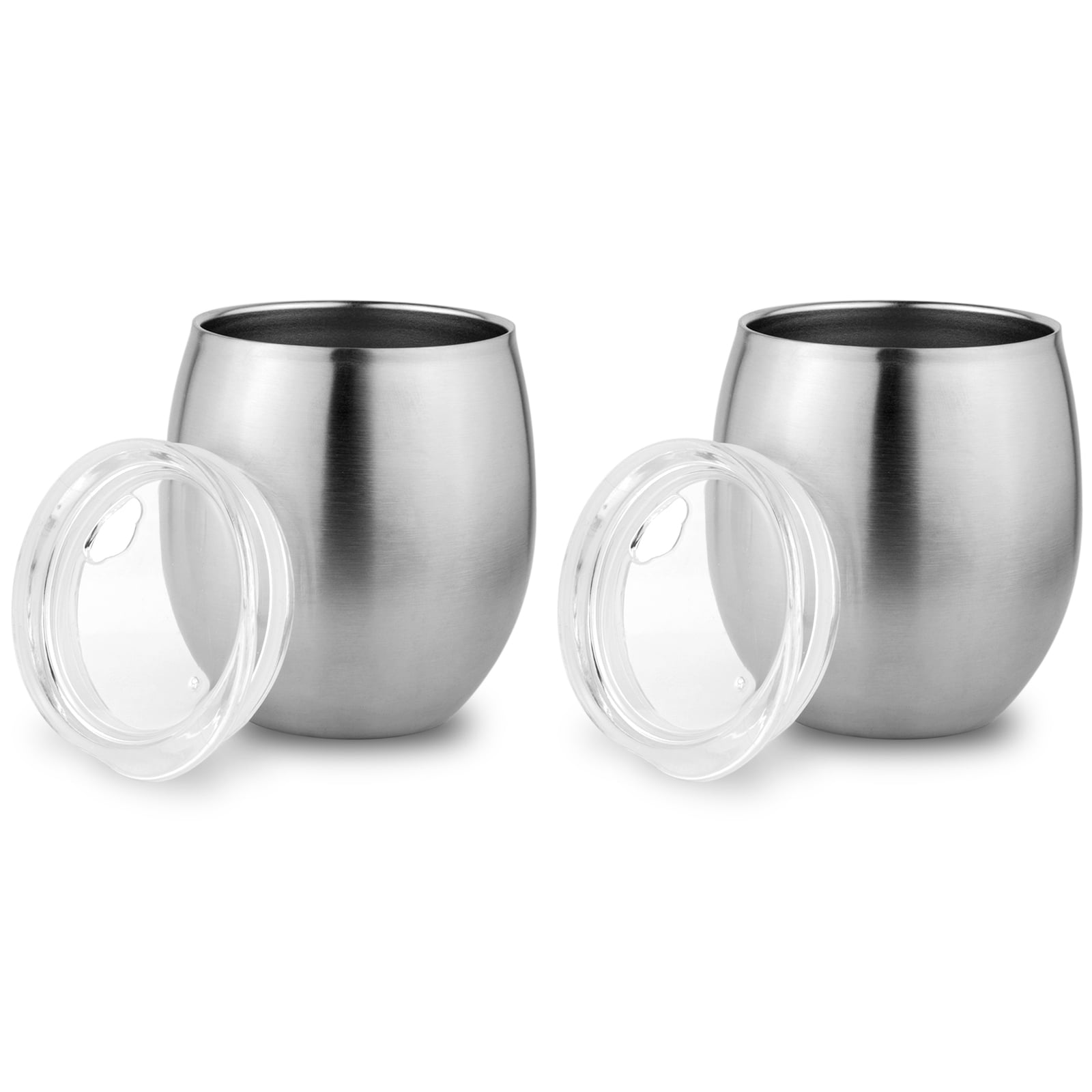 Set of 2 Silver Stainless Steel Insulated Travel Tumblers with Lids