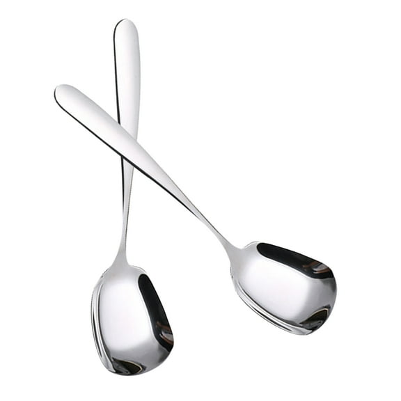 Set of 2 Stainless Steel Square Head Spoon Set Ideal for Home Dining and Restaurant Use with Ergonomic Handle Designs