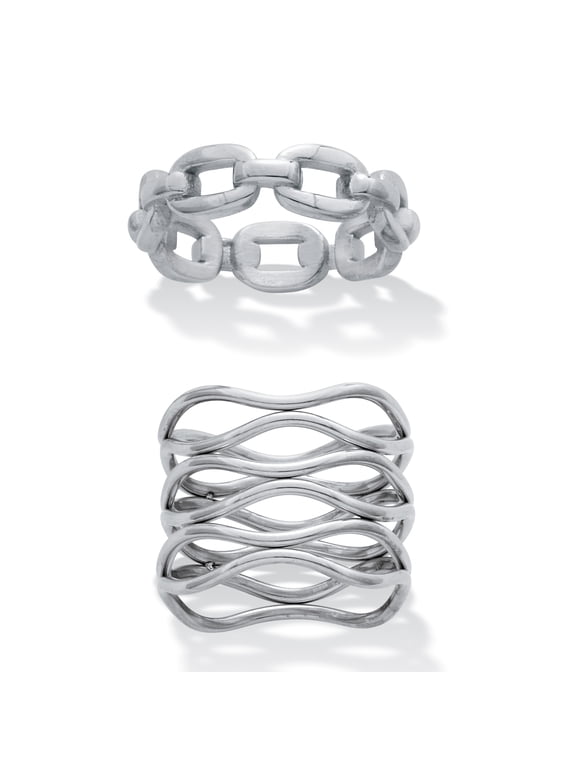 Set of 2 Stainless Steel Weaved and Chain-Link Rings