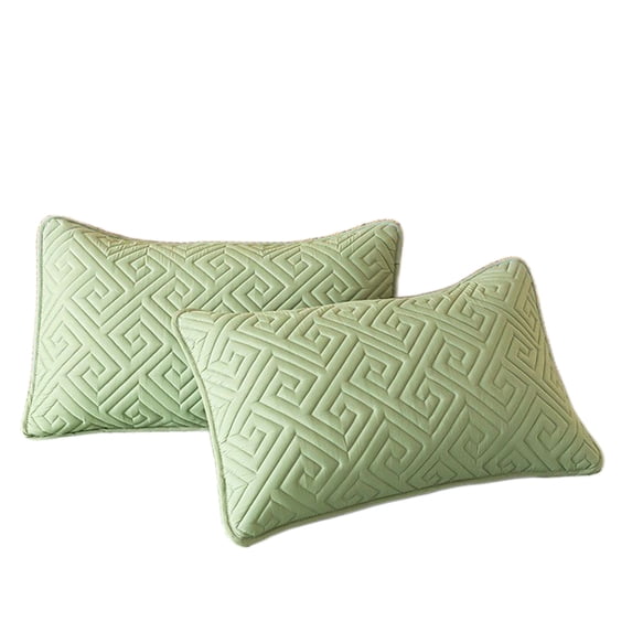 Set of 2 Standard Quilted Pillowcases, Polyester Decorative Pillow Shams with Square Stitching, 29.1 x 18.8 in, Light Green