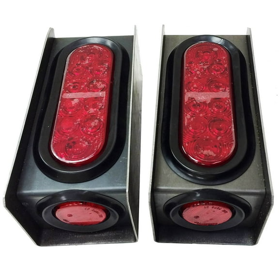 Set of 2 Steel Trailer Light Boxes w/6" LED Oval Tail Lights & 2" LED Red Round Side Lights