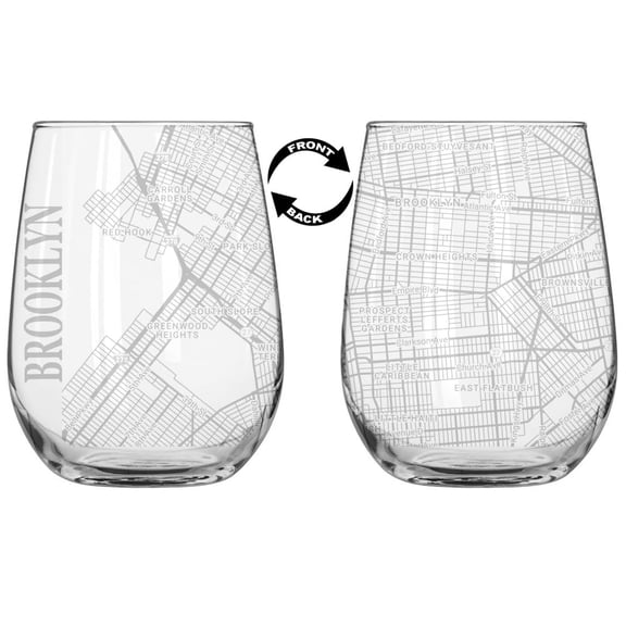 Set of 2 Stemless 17 oz Wine Glass Goblet Gift Brooklyn New York