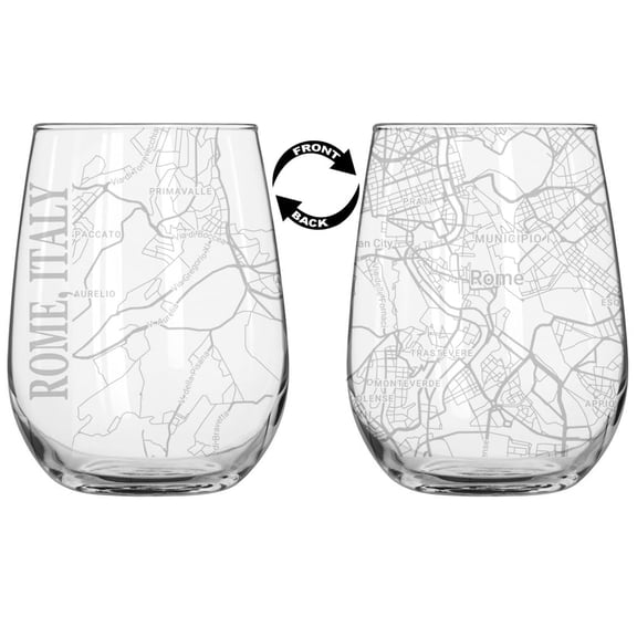 Set of 2 Stemless 17 oz Wine Glass Goblet Gift Rome Italy