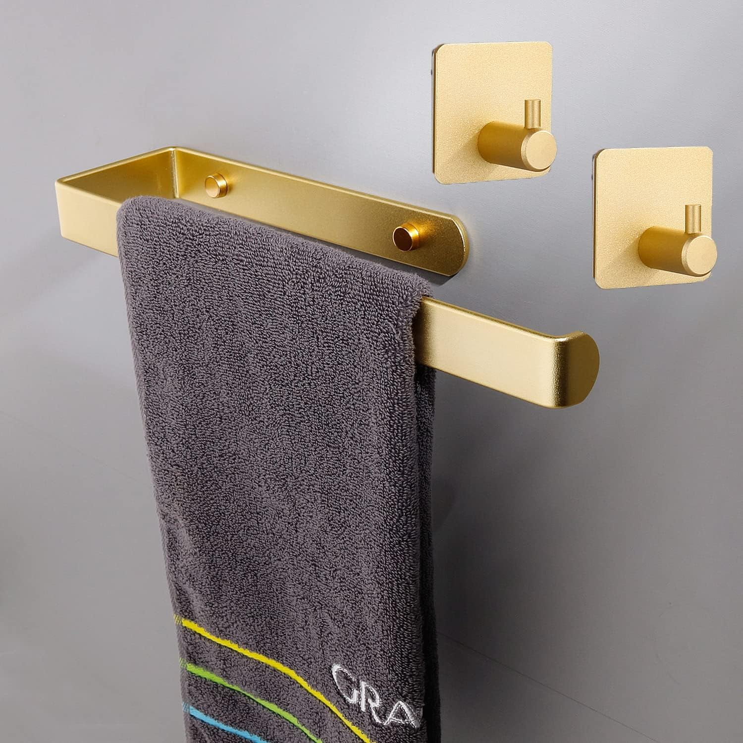 Set of 2 Stickon Towel Racks for Bathroom and Kitchen with Hooks SelfAdhesive Wall Mounted