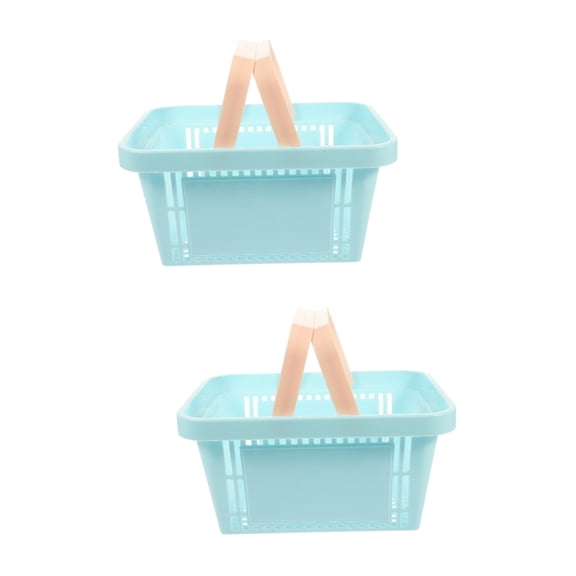 Set of 2 Storage Basket Bread Portable Shopping Cart Child Office Sky-blue