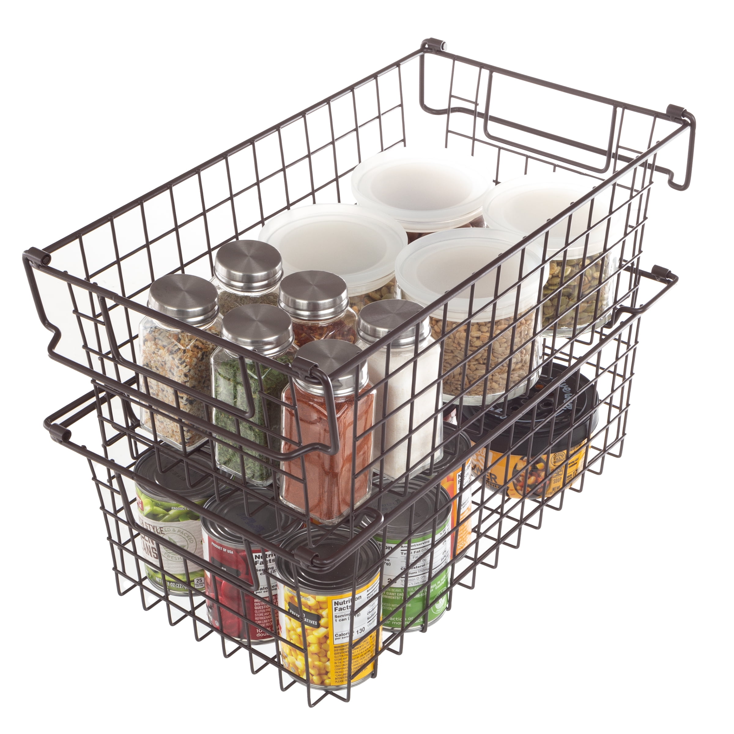 Set of 2 Storage Bins - Basket Set for Toy, Kitchen, Closet, and Bathroom Storage - Medium Shelf Organizers with Handles by Home-Complete (Brown)
