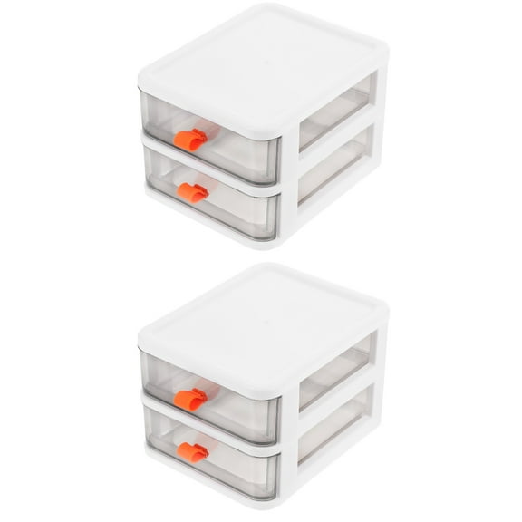 Set of 2 Storage Box Bins Craft Stacking Drawers Small Office Desk White