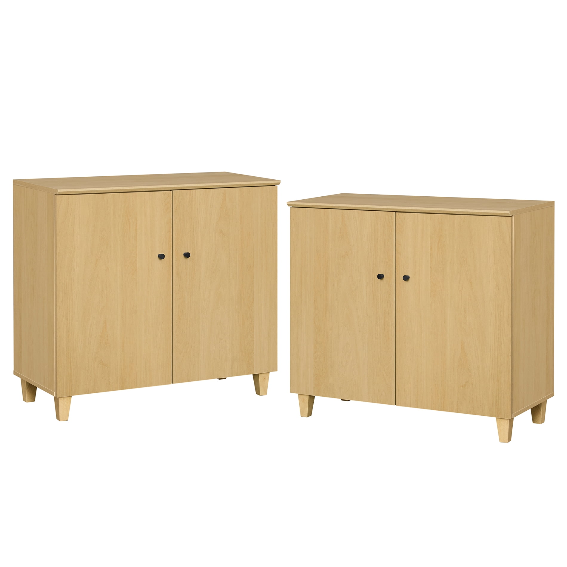 Set of 2 Storage Cabinet with 2 Doors, Modern Accent Cabinets with Solid Wood Legs, Anti-tip Kits, for Living Room, Dining Room Bedroom Hallway, Oak