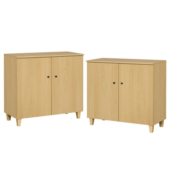 Set of 2 Storage Cabinet with 2 Doors, Modern Accent Cabinets with Solid Wood Legs, Anti-tip Kits, for Living Room, Dining Room Bedroom Hallway, Oak