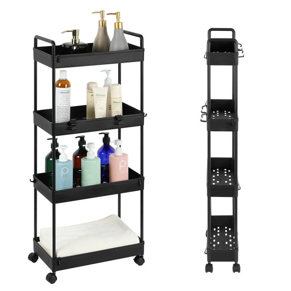Set of 2 Storage Cart 4Tier Utility Cart Slide Out Rolling Rack for Kitchen Bath
