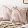 thumbnail image 1 of Set of 2 Striped Farmhouse Throw Pillow Covers, Modern Neutral Square Cushion Pillowcase for Sofa Couch Bed, 18x18 inch, Red, 1 of 5