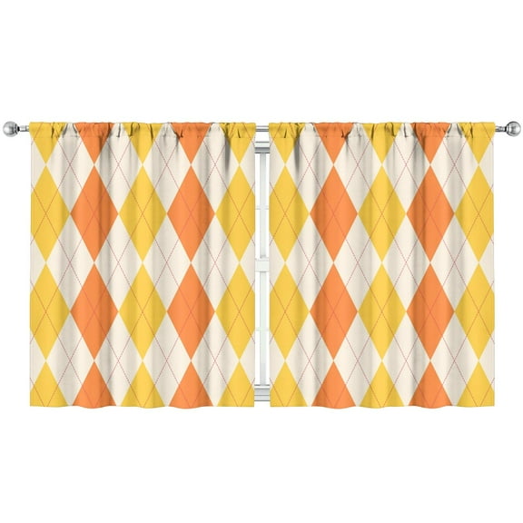 Set of 2 Striped and Checkered Fusion Kitchen Curtains 52x63 Inch Tier Panels Rod Pocket Semi-Sheer Decor