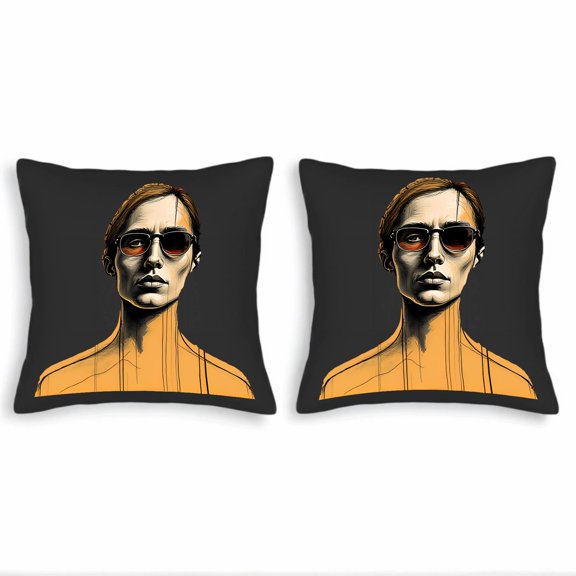 Set of 2 Stylish 18x18in Throw Pillow Covers - Modern Artistic Design with Orange and Black Outline Perfect for Couch Bed or Car