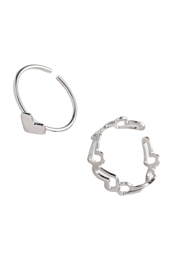 Set of 2 Stylish Heart Cutout Rings Statement Rings Metal Texture Opening Rings Set Suitable for Party and Everyday Wear