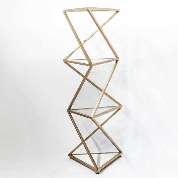 Set of 2 Stylized Triangle Shaped Metal Frame With Glass Shelf