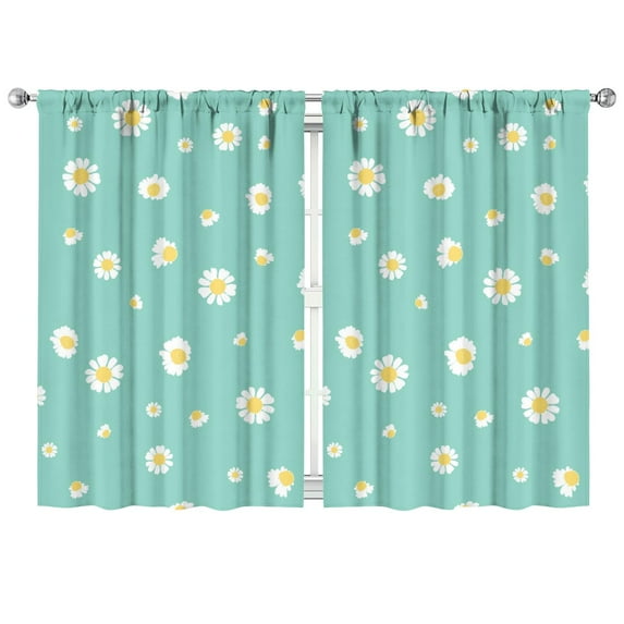Set of 2 Summer Daisy Print Kitchen Curtains, Floral Watercolor Daisy Artwork Retro Tier Curtains, 42x63 Inch Semi-Sheer Rod Pocket Window Panels