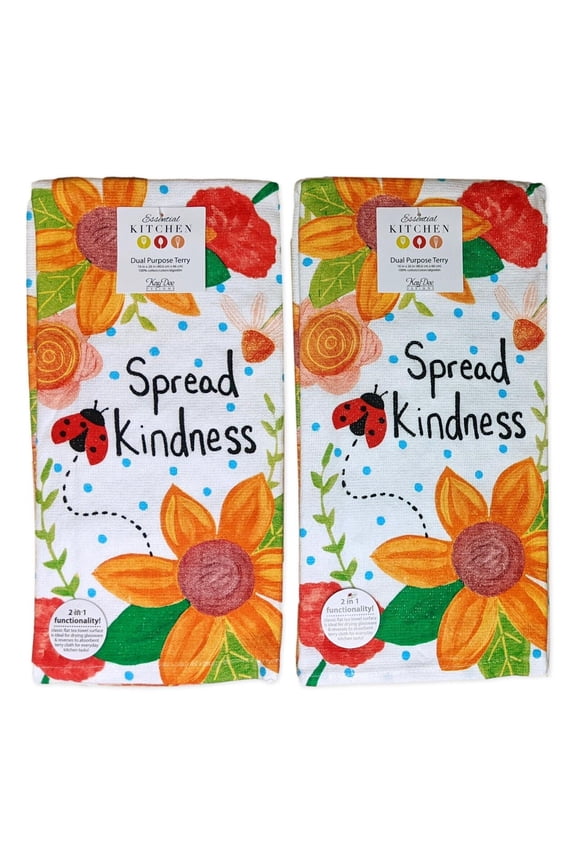 Set of 2 Summer Fun SPREAD KINDNESS Terry Kitchen Towels by Kay Dee Designs