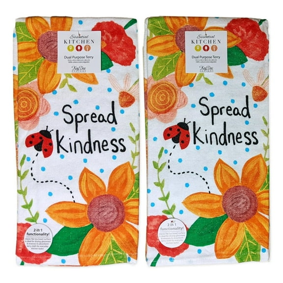 Set of 2 Summer Fun SPREAD KINDNESS Terry Kitchen Towels by Kay Dee Designs