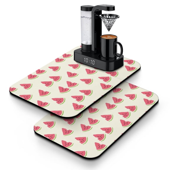 Set of 2 Summer Party Watermelon Coffee Mats - 4-Layer Eco-Friendly Absorbent Mat for Coffee Machine, Office & Kitchen Use