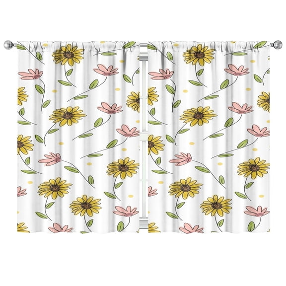 Set of 2 Sunflower Curtains for Kitchen - Watercolor Sunflower Artwork Semi-Sheer Rod Pocket Caf Curtains 42x63