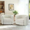 thumbnail image 1 of Set of 2 Swivel Accent Chair, Comfy Teddy Upholstery Barrel Chair , 37" Pumpkin-Shaped Accent Chair for Living Room, Bedroom, or Office, White, 1 of 7