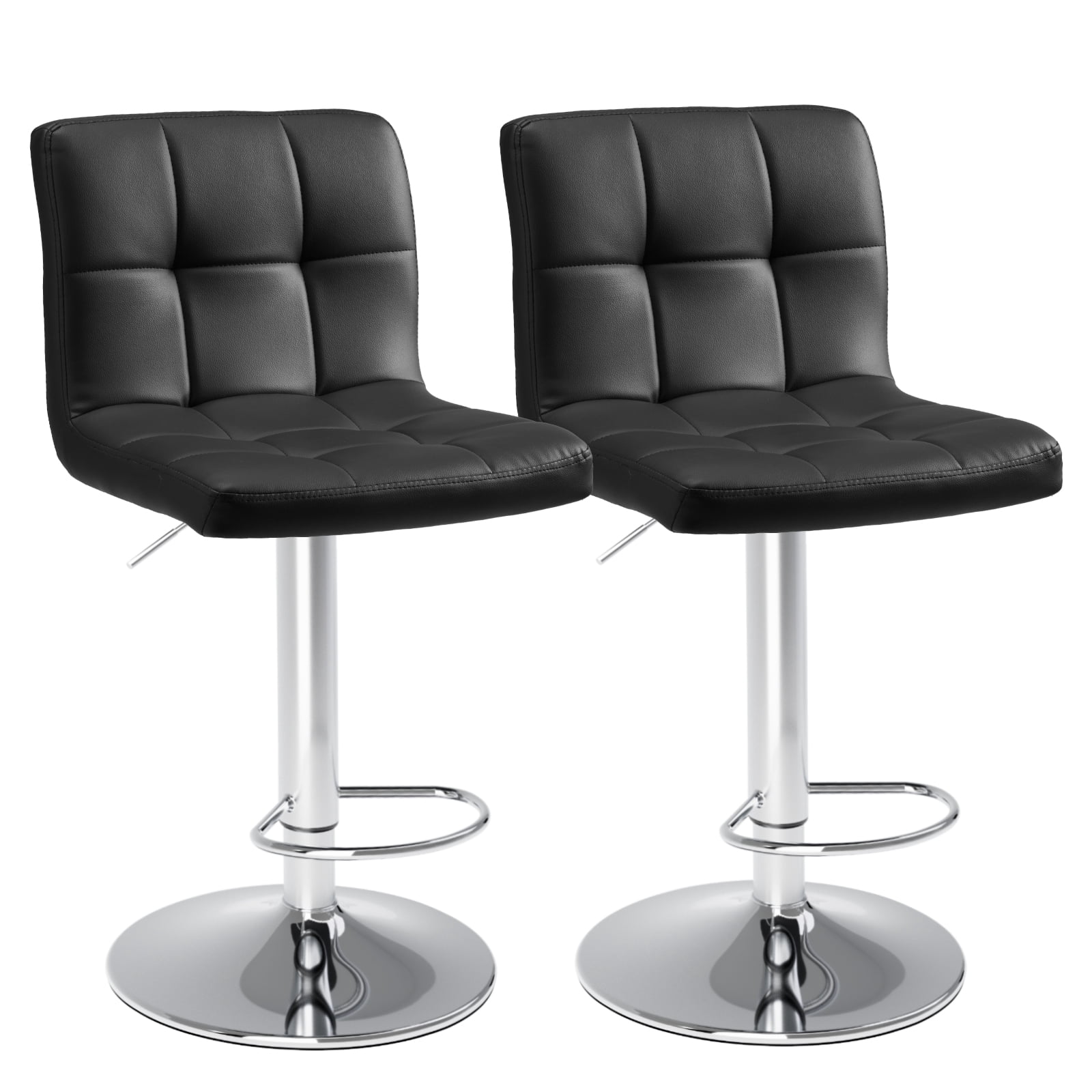 Set of 2 Swivel Barstools Modern PU Leather Bar Stools, Upholstered Adjustable Height Barstools for Kitchen Island, Black