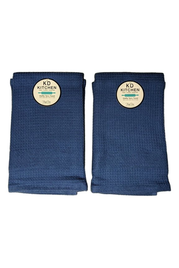 Set of 2 TRUE BLUE Textured Waffle Terry Kitchen Towels by Kay Dee Designs
