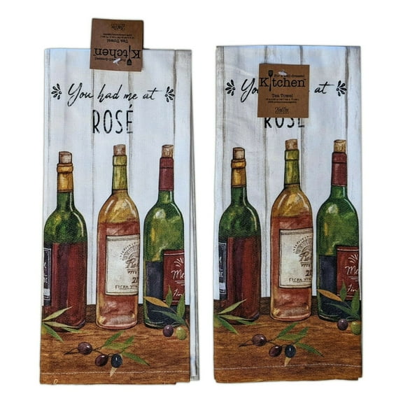 Set of 2 TUSCAN TOUR You Had Me At Ros Wine Kitchen Tea Towels, Kay Dee Designs