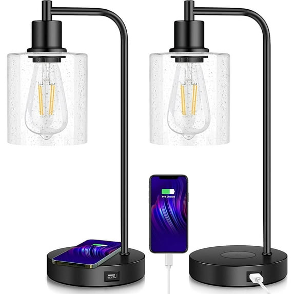 Set of 2 Table Lamps,Dimmable with USB Ports,Bulbs Included