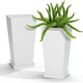 thumbnail image 1 of Set of 2 Tall Outdoor Planters 20 Inch, Large Planters for Indoor Outdoor Plants, Tapered Square Flower Pots with Tray for Patio, White, 1 of 15