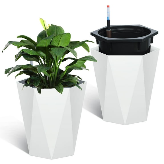 Set of 2 Tall Planters with Wheels - 22.4 Inch Large Flower Pot for Patio, Deck, and Living Room