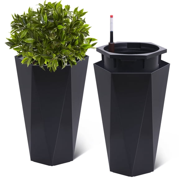 Set of 2 Tall Planters with Water Monitoring- 22.4 Inch Large Flower Pot for Patio, Deck, and Living Room