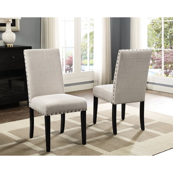 Set of 2 Tan Fabric Nailhead Chairs for Dining / Create Cozy Dining Corner