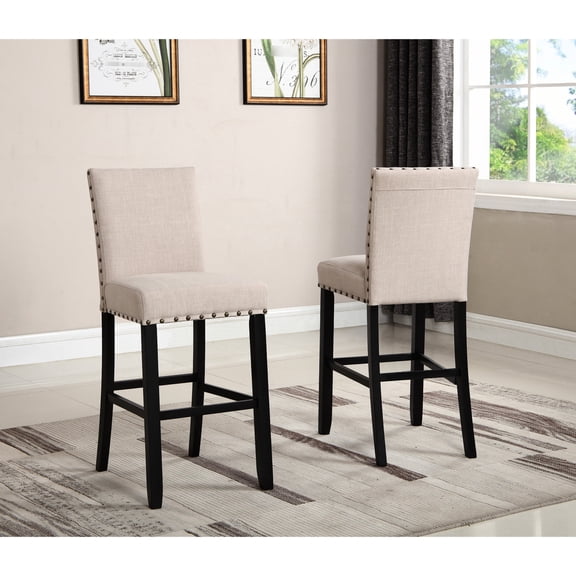 Set of 2 Tan Linen Bar Stools with Nailhead Trim / Versatile Seating for Party Venues