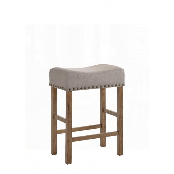 Set of 2 Tan Linen & Weathered Oak Finish Counter Height Stools - Nordic Style with 100lbs Capacity
