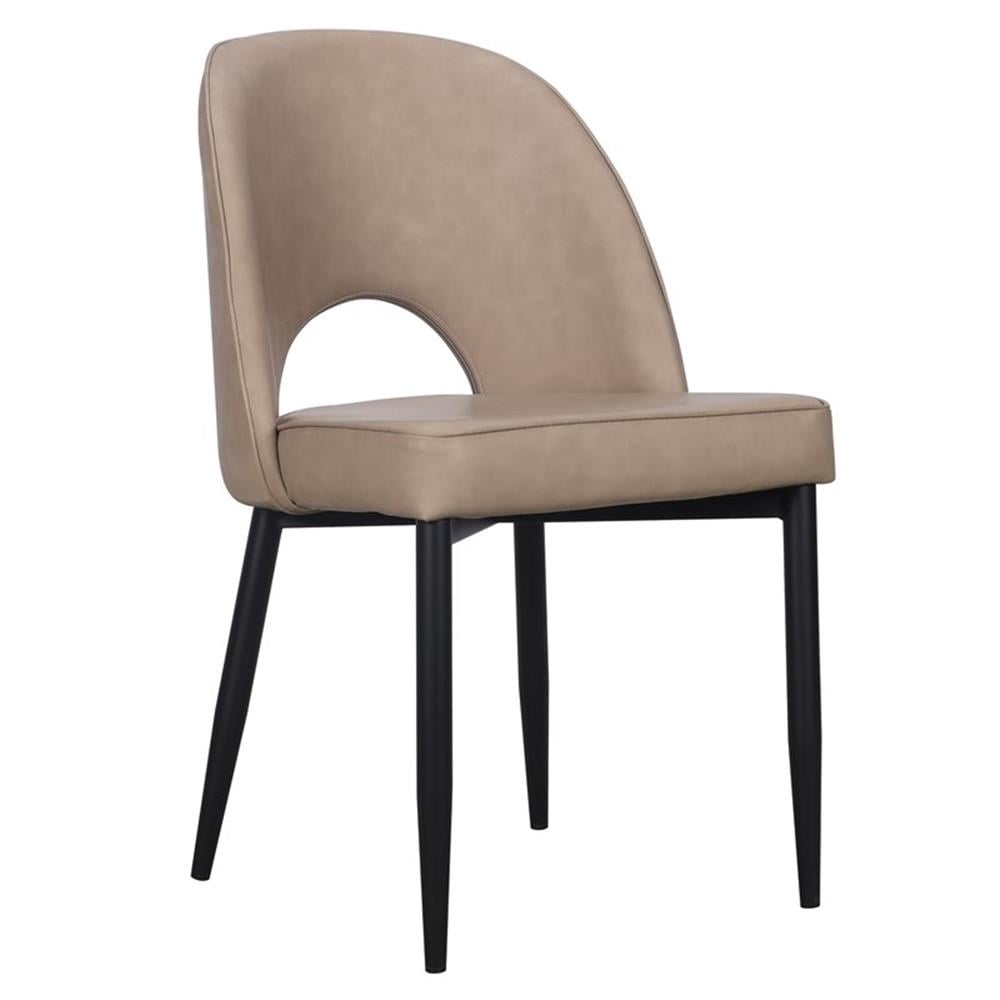 Set of 2 Taupe Faux Leather Dining Chair with Black Metal legs ...