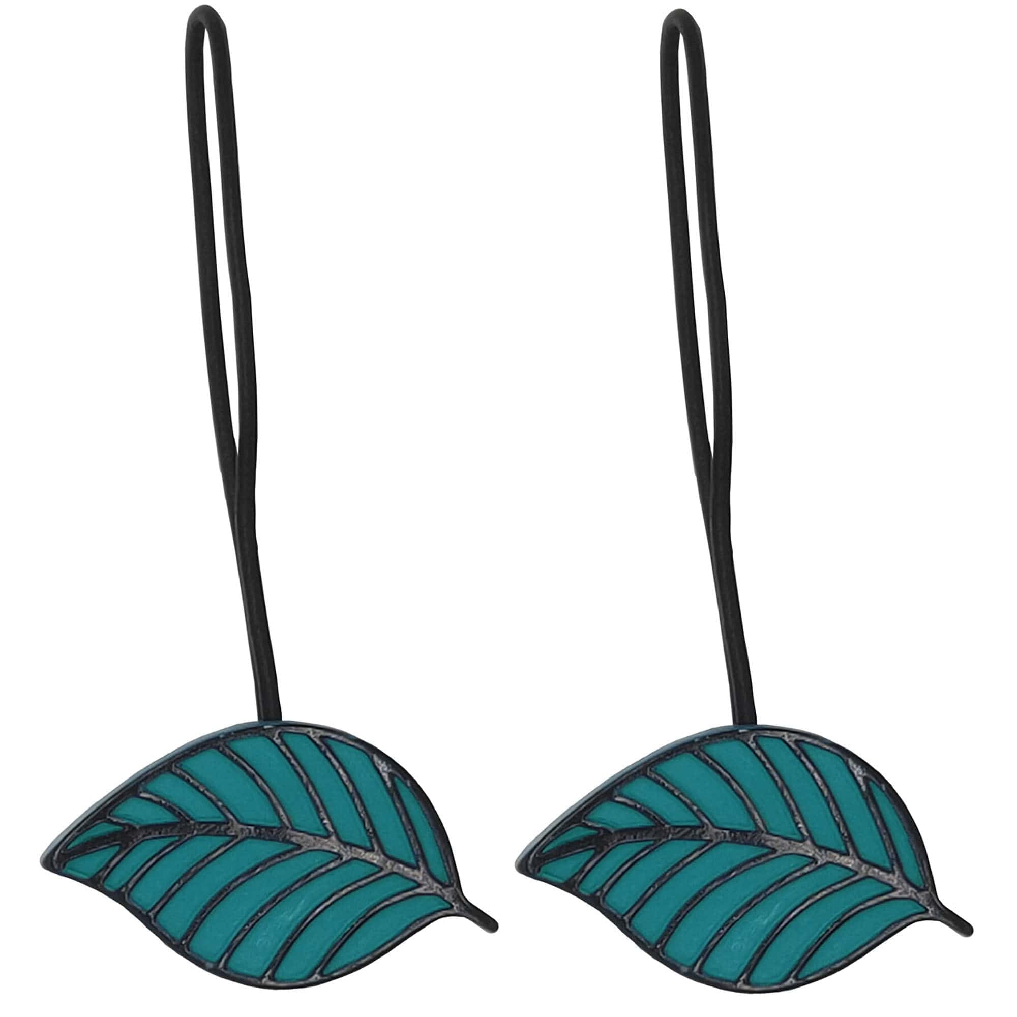 Teal Resin Leaf Design Magnetic Curtain Tiebacks Set of 2