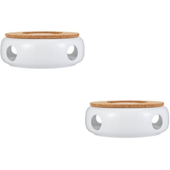 Set of 2 Teapot Candle Stand Warmer Electric Kettle Cork Cushion White