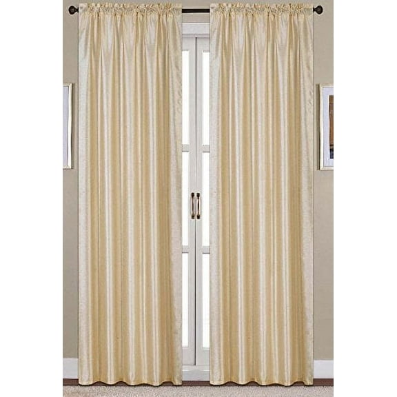 Set of 2 Terri Faux Silk Rod Pocket Top Curtains, 63" Long, Beige