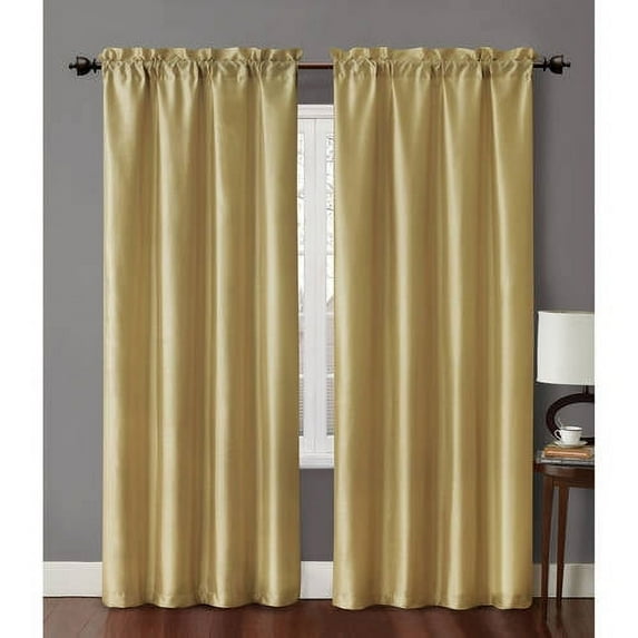Set of 2 Terri Faux Silk Rod Pocket Top Curtains, 63" Long, Gold