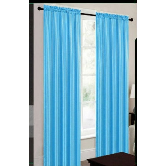 Set of 2 Terri Faux Silk Rod Pocket Top Curtains, 84" Long, Turquoise