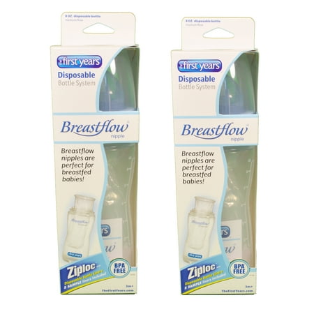 Set of 2 The First Years Breastflow Bottles 8oz Disposable BPA Free Medium Flow