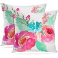 thumbnail image 1 of Set of 2 Throw Pillow Cover Flowers Watercolor Peonies Pink Turquoise Summer Girly Decorative Pillow Case Home Decor Square 20 x 20 Inch Pillowcase, 1 of 1