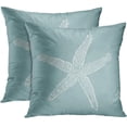 thumbnail image 1 of Set of 2 Throw Pillow Cover Green Star Vintage Starfish Pastel Seafoam Blue Fish Decorative Pillow Case Home Decor Square 18 x 18 Inch Pillowcase, 1 of 5