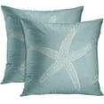 thumbnail image 1 of Set of 2 Throw Pillow Cover Green Star Vintage Starfish Pastel Seafoam Blue Fish Decorative Pillow Case Home Decor Square 18 x 18 Inch Pillowcase, 1 of 6