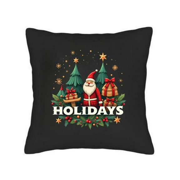 Set of 2 Throw Pillow Covers 18x18 - Festive Holiday Design with Santa Christmas Trees & Stars - Perfect for Couch Bed or Car Decor